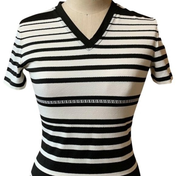 Fendi Sweaters - Fendi Black White Zucca Logo Print Striped Blouse